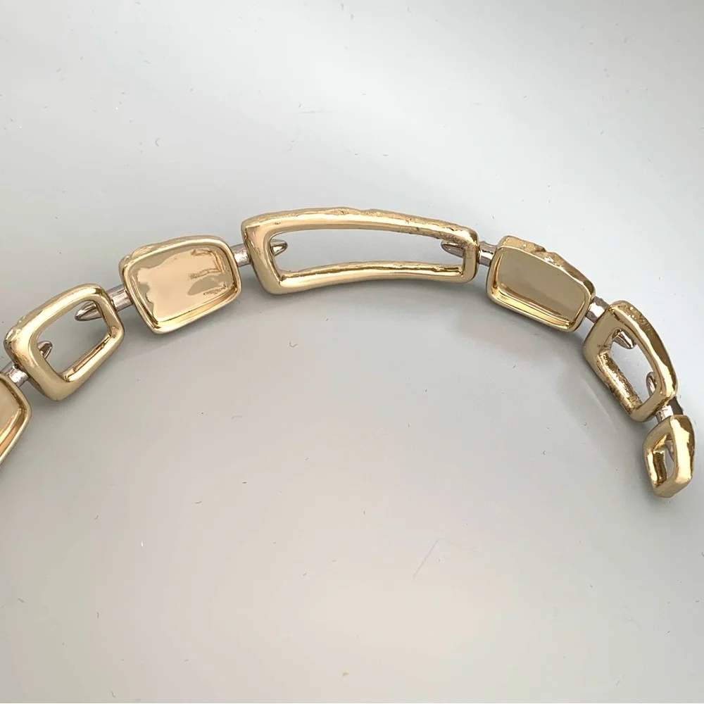 ALEXIS BITTAR • Gold Silver Chain Link Crystal Abstract Buckle Choker Necklace